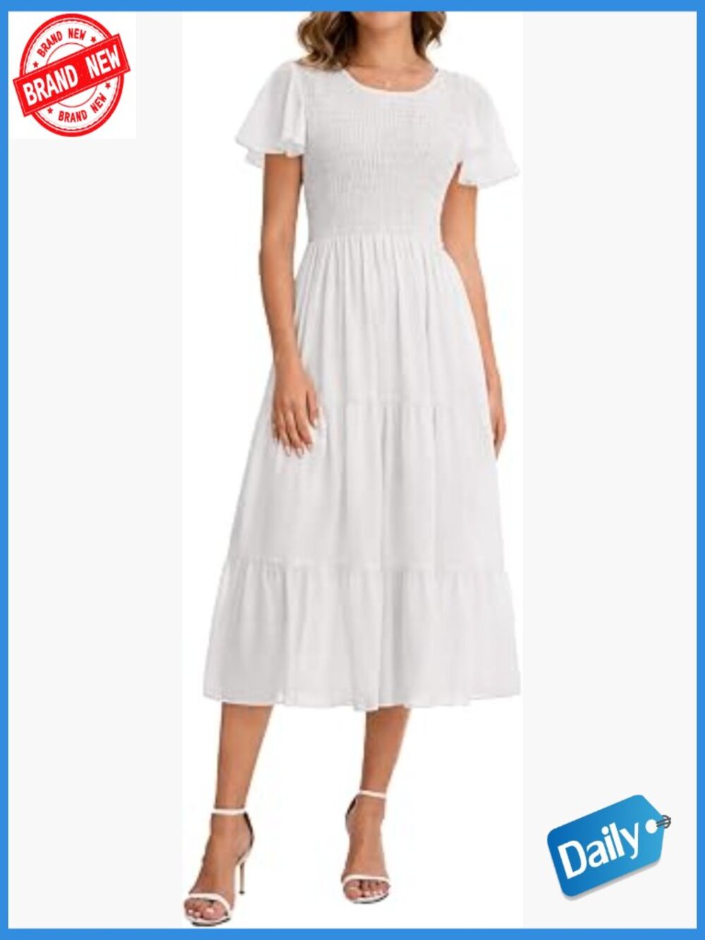Boho Summer Maxi Dress Ruffle Sleeve Smocked Tiered Flowy Pockets